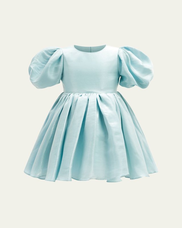 Girl's Juliet Pleated Puff-Sleeve Mini Dress, Size 4-16